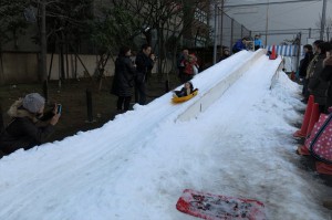 嬬恋村から運ばれてきた雪で作った滑り台